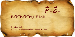 Páhány Elek névjegykártya